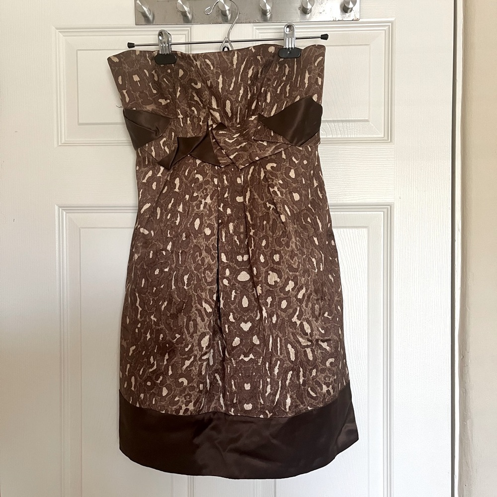 BCBG Leopard Print Formal Strapless Mini Dress